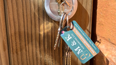 M and K Locksmiths keyring in new door lock